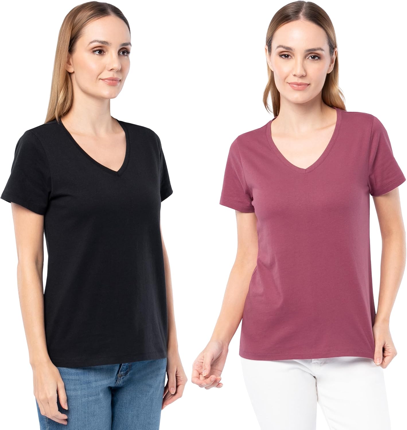 Fruit of The Loom Women's Short Sleeve V-Neck T-Shirt, 2 Pack