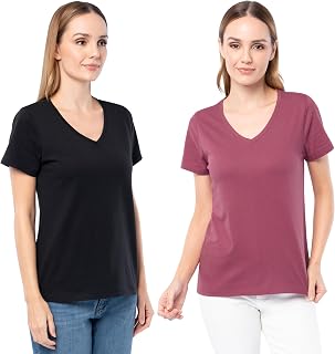 Fruit of The Loom Women's Short Sleeve V-Neck T-Shirt, 2 Pack