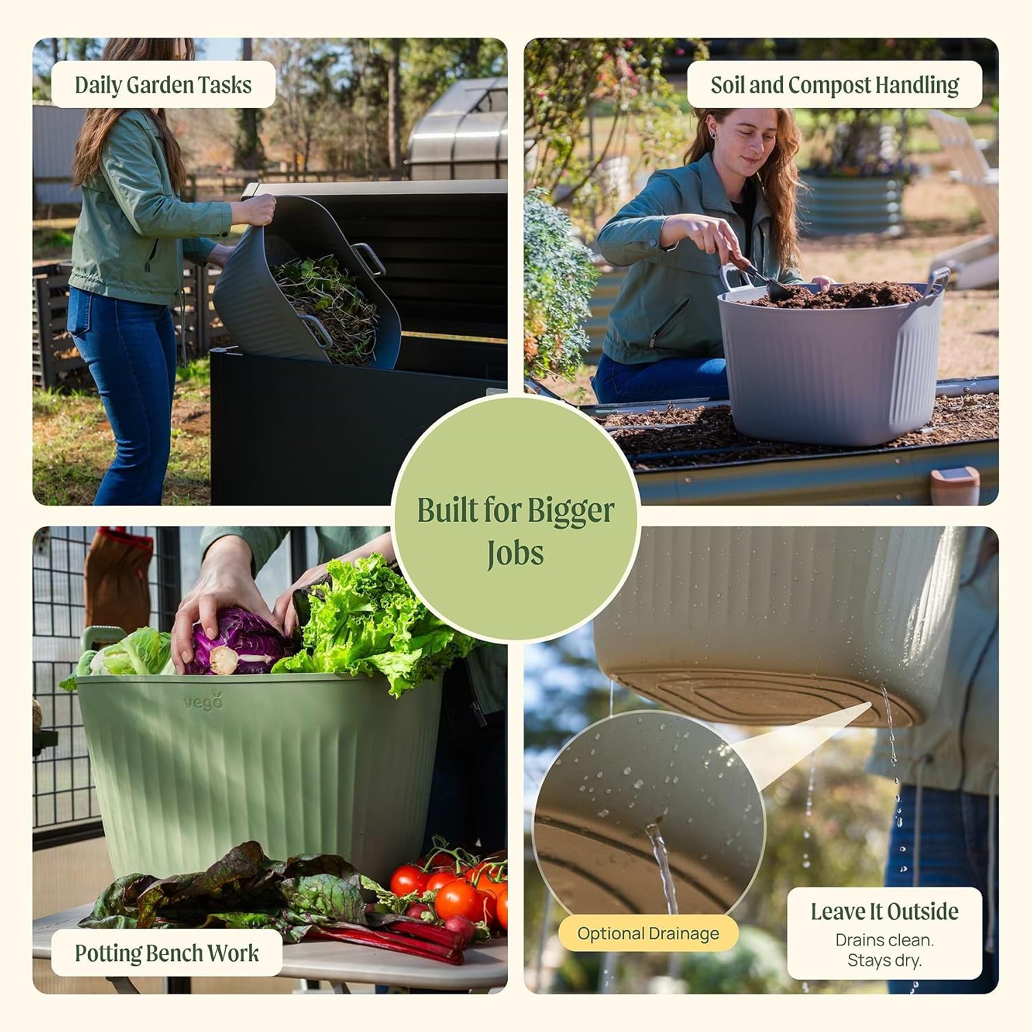 Vego FlexTrug Flexible Plastic Tub for Indoor, Outdoor Gardening, Multipurpose Garden Tubs - 12 Gallon Tub, Sage Green