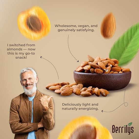 Berrilys Sweet Apricot Nuts - Roasted - 16 oz, Great for Snacking, Similar to Almonds but just better, Meet Your Favourite Healthy Snack, Plant based Seeds, Kernels, Kernals, Pits, Kernel