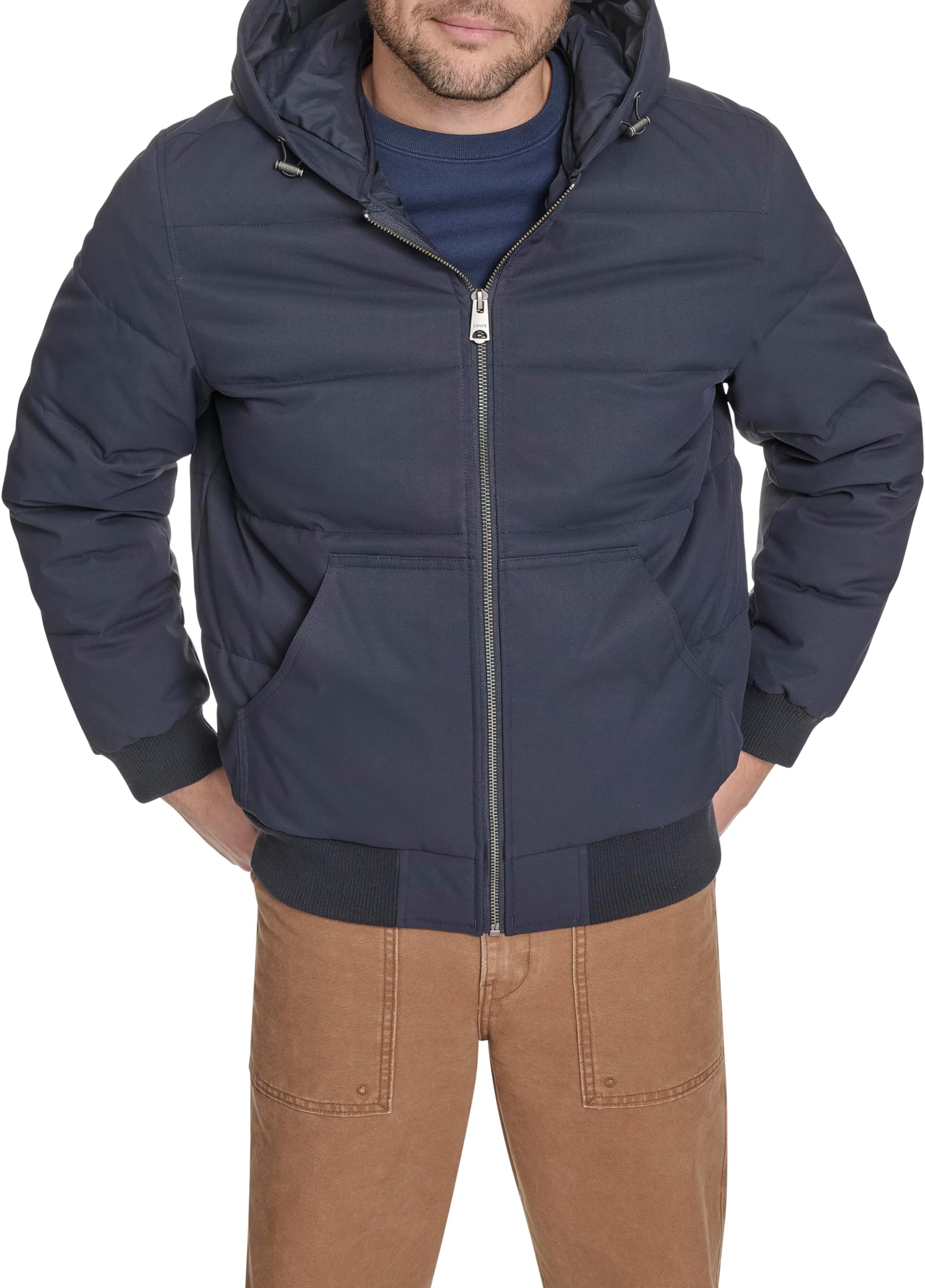 Mens Quilted Bomber With Hood Jacket