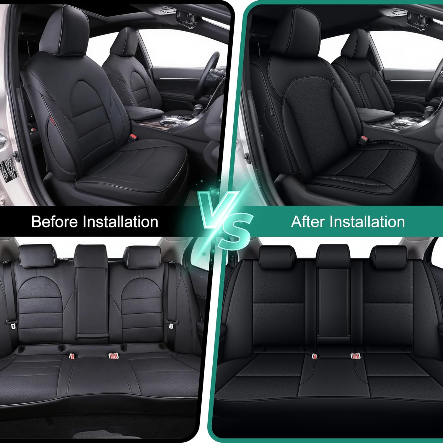 AOMSAZTO Custom Fit Seat Covers for Toyota Camry 2025-2026 XLE XSE Full Set Faux Leather Car Seat Covers Waterproof Airbag Compatible Interior Protection (Black)