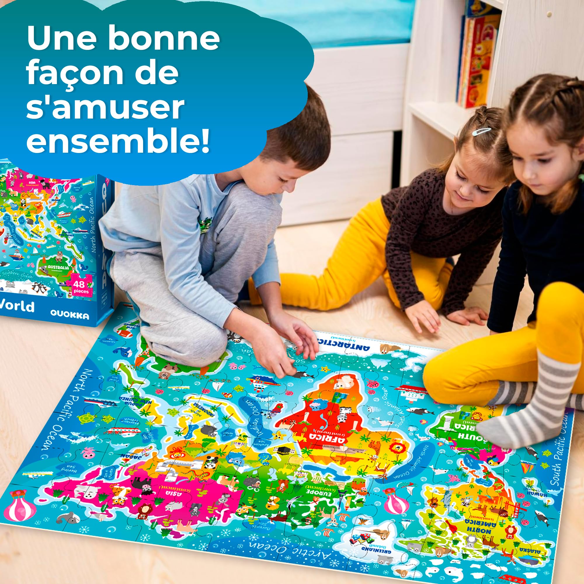 QUOKKA Grand Puzzle Enfant 3 4 5 Ans - 60x90 cm 48 Pièces Puzzle Géants de Sol pour Enfants 5 6 Ans - Grand Jouet avec Carte du Monde - Educatif Cadeau Garçons et Filles