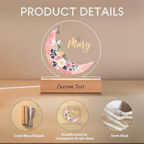 Miniatura 5 de Regalos personalizados para bebés para niños, placa acrílica de flor de luna personalizada con nombre para niños pequeños, regalos únicos de