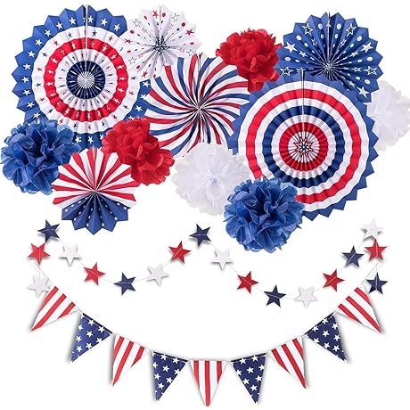 Whaline 4th of July Decorations for Patriotic USA Pennant