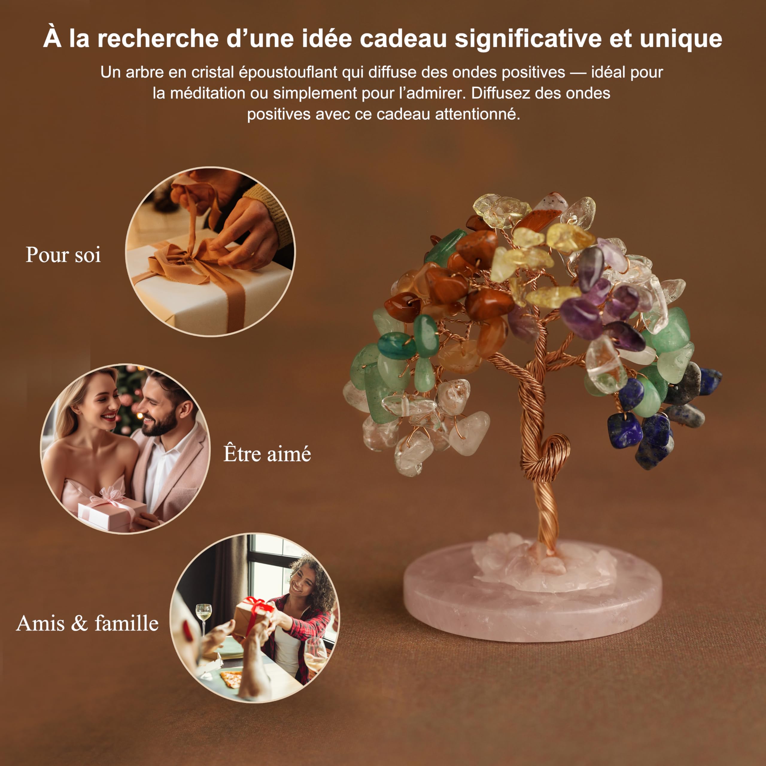 Arbre de Vie en Cristal Lot de 6 Arbres en Pierres Naturelles Chakra Quartz Rose Améthyste Citrine Cornaline Cristal de Roche Décoration Maison Feng Shui Cristaux de Guérison Idée Cadeau Spirituelle