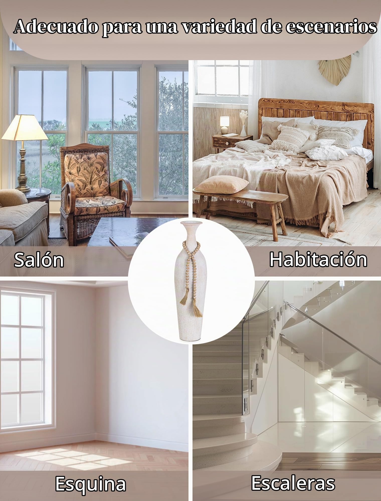 Sziqiqi Jarrones Altos Blancos de Piso: Rústico Jarrones Grandes de 60cm con Cuentas Boho para Planta Artificial Hierba Pampas - Jarrón Extra Grande de Metal para Decoración del Sala Interior Chimenea