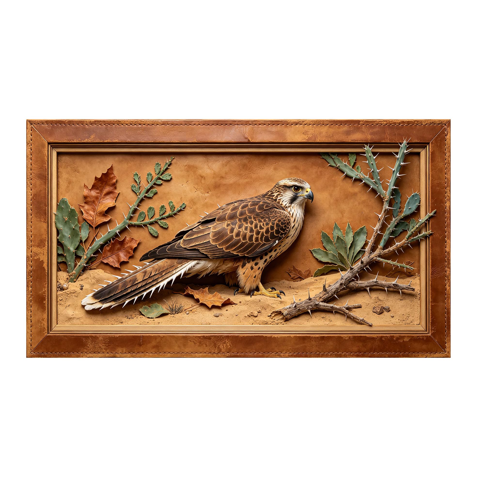 Murasolite 3D 3D Framed Wall Art 50cm×90cm Desert Falcon Wildlife Relief Effect SelfAdhesive Fabric Mural Wall Decor, Peel and Stick No Damage to Wall for Bedroom Living Room