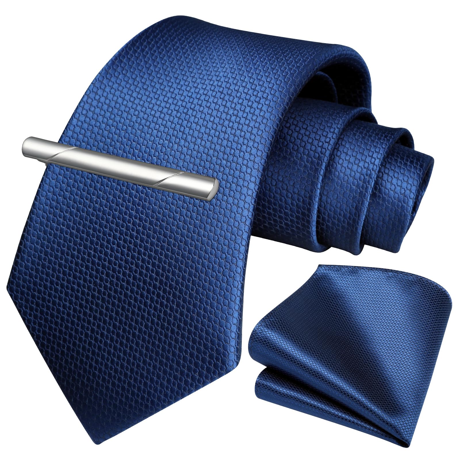 HISDERN Corbata de boda color solido Hombres clasico Corbata & Plaza de bolsillo Conjunto de clip