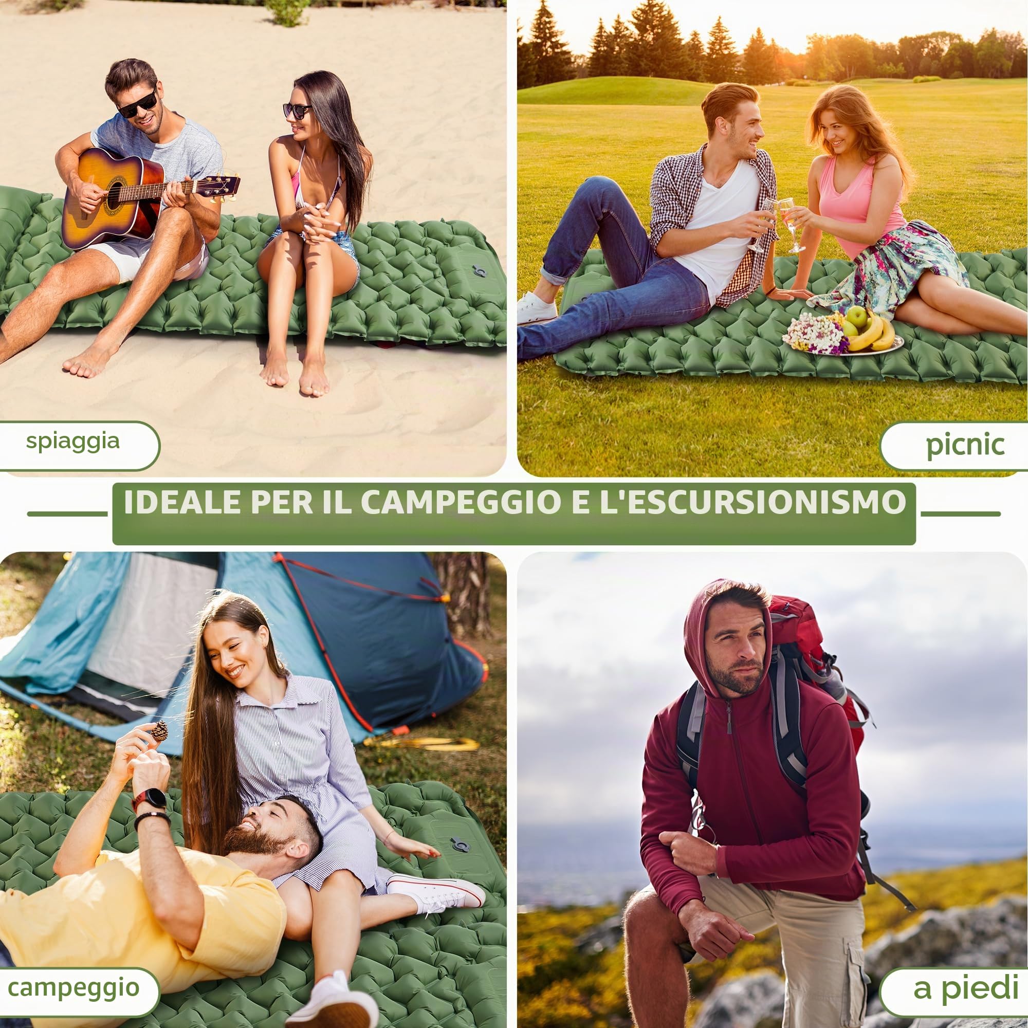 KUOGAS Materassino Campeggio, Materassino Autogonfiante Ampliato e Ispessito, Gonfiabile con Pompa a Pedale, Tappetino Ultra-Leggero e Portatile, Ideale per Campeggio, Spiaggia, Escursionismo