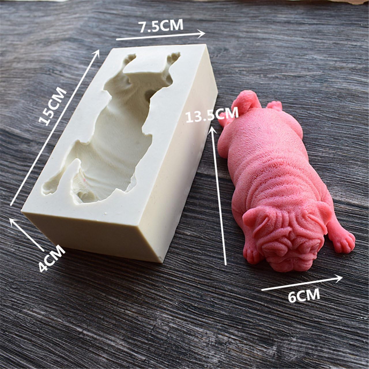 Plus 3D Sha pi Dog Silicone Mold Candle Molds Cute Puppy Soap Molds Chocolate Dog Cake Moulds(Grey/Pink)