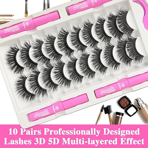 Miniatura 2 de 7C SevenCrown Pestañas magnéticas con kit de delineador de ojos de 0.709-0.827 in, pestañas de visón sintético, 10 pares de pestañas postizas largas