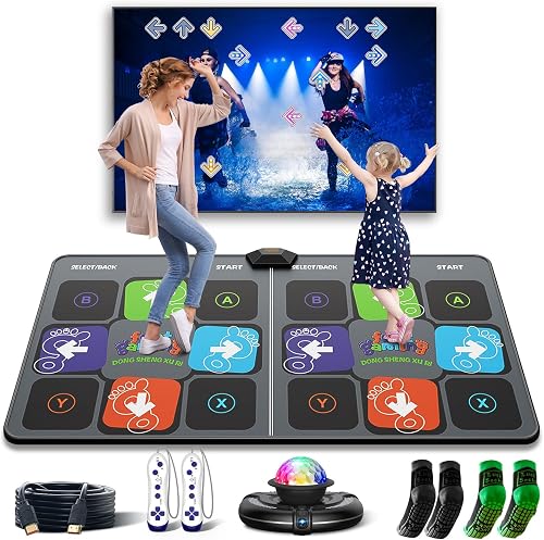 FWFX Wireless Dance Mat for Kids and Adults, Exercise Dance Pad Game for TV | PlugPlay Offline, 2-Player, Dance & Sports Games, Expandable Music, Indoor Active Play,Christmas Birthday Gift for Parties