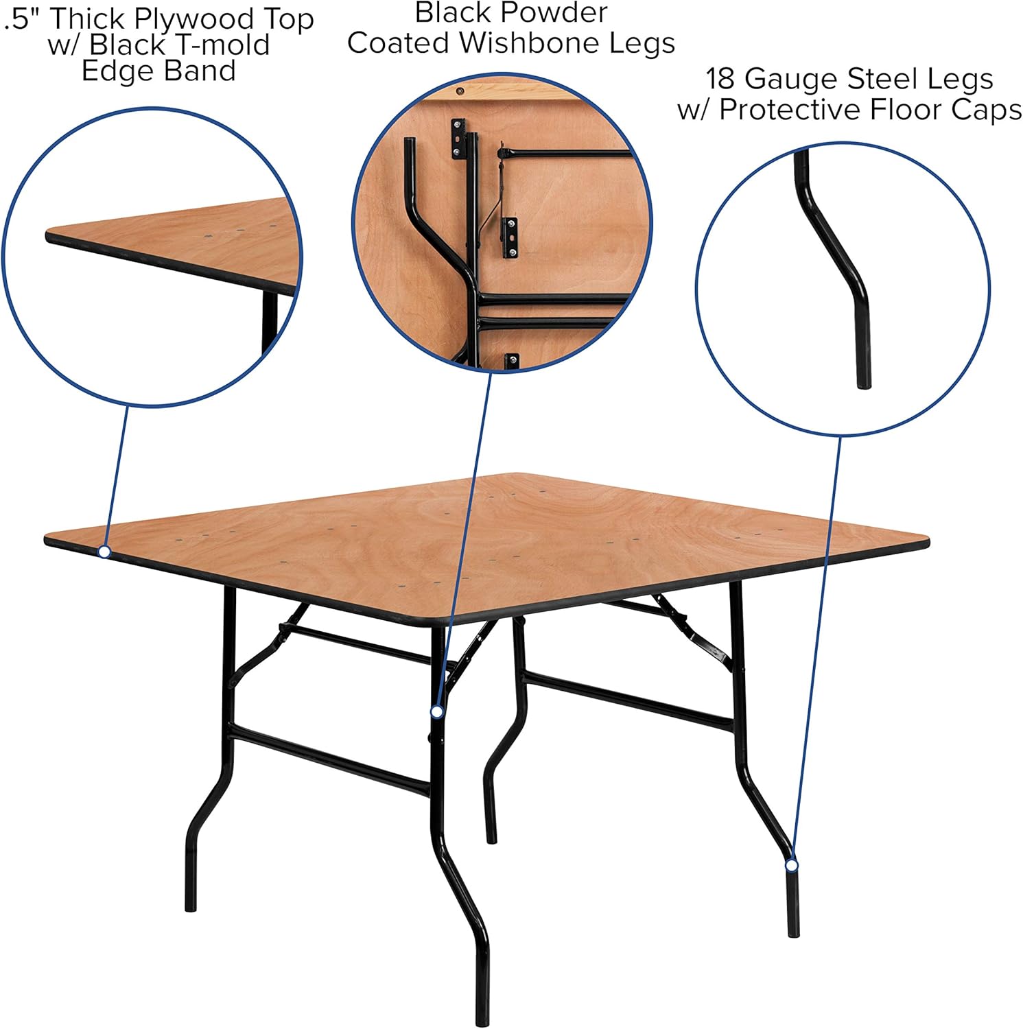 EMMA + OLIVER 4-Foot Square Wood Folding Banquet Table - Event & Catering Table