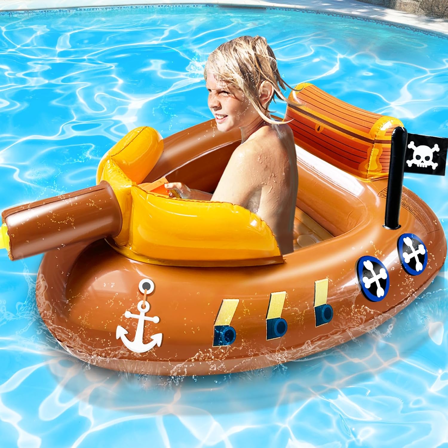 Amazon.com: [ Water Squirt Guns ] Pirate Ship Pool Float for Kids 3-11 ...
