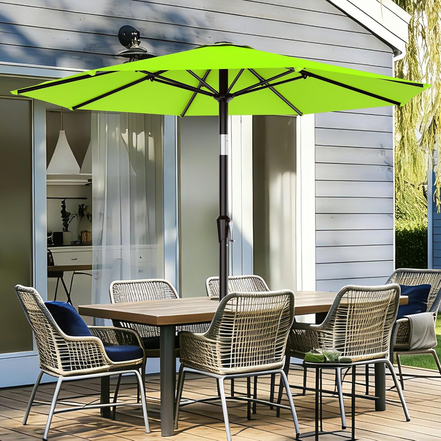 areshark 9 ft patio umbrella for outdoor, outdoor umbrella with push button tilt and crank, outdoor patio umbrellas with 8 sturdy ribs for market, garden, deck, backyard, pool (apple green) apple green 9ft