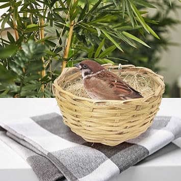 VCEPJH Handmade Bird Nest for Cage 6 Pack Bamboo Canary Breeding Nest with Hook Finch Nesting Hatching House with Fiber Liner for Littile Finch Parakeet Cockatiel Budgie