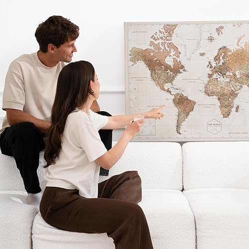 Miniatura 9 de Mapa del mundo en lienzo con tablero de corcho - Letras inglesas - Decoración decorativa de pared para todas las habitaciones - Cuadros en lienzo