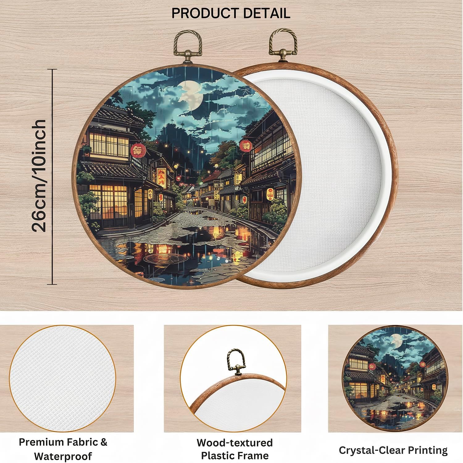 365CUSGIFTS Japanese Tokyo Round Wall Art Decor, Wall Art Hanging Decor, Fall Halloween Wall Art, Framed Canvas Artwork for Home Living Room, 10x10in, Gift Idea for Friend image 5