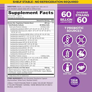 Vital Planet - Vital Flora Probiotics for Women Over 55 Daily Shelf Stable Probiotic 60 Billion CFU, 60 Diverse Strains, 7 Organic Prebiotics, Immune Support and Digestive Health 60 Capsules
