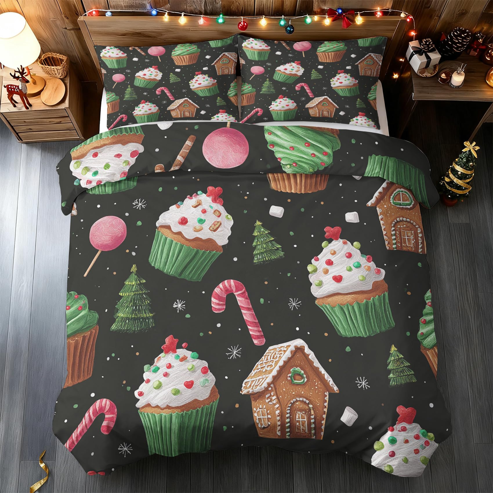 Ensemble Literie Microfibre Reversible avec Fermeture Éclair Housse de Couette Noël 220x240
