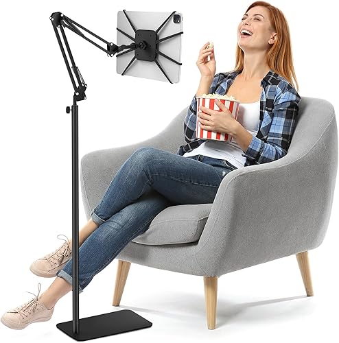 Soporte de suelo para tableta, soporte universal de metal para tableta, soporte ajustable de ángulo de altura de montaje en altura, soporte de piso