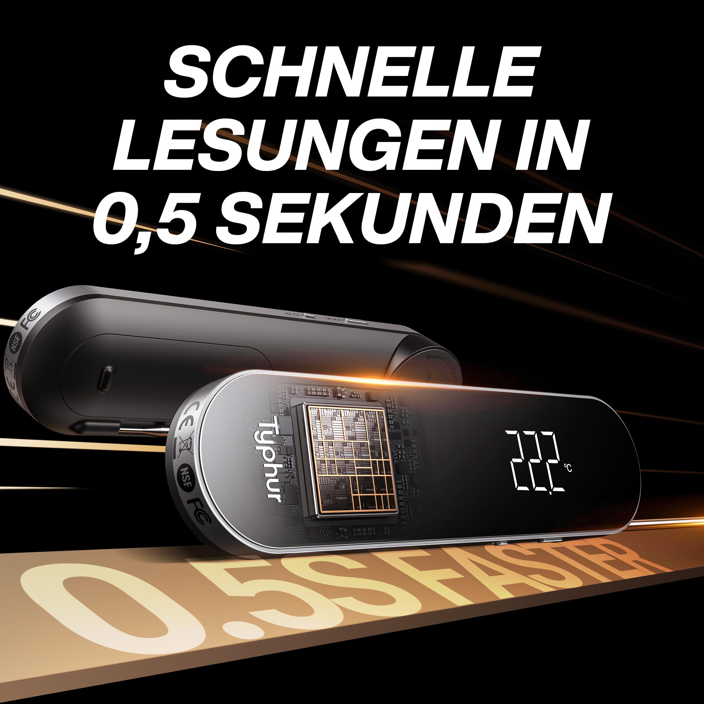 Typhur InstaProbe Core Profi Fleischthermometer Digital 0,5s Sofortanzeige | ±0,3°C Genauigkeit, NIST & NSF Zertifiziert, IP67, 180° Drehbildschirm, Magnethalter, Grillthermometer, Bratenthermometer