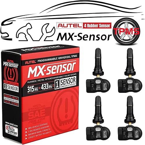 Autel Maxitpms - Sensor MX de 4 piezas, sensor TPMS de vástago de goma 315 MHz433 MHz sensor de repuesto universal de neumáticos funciona con