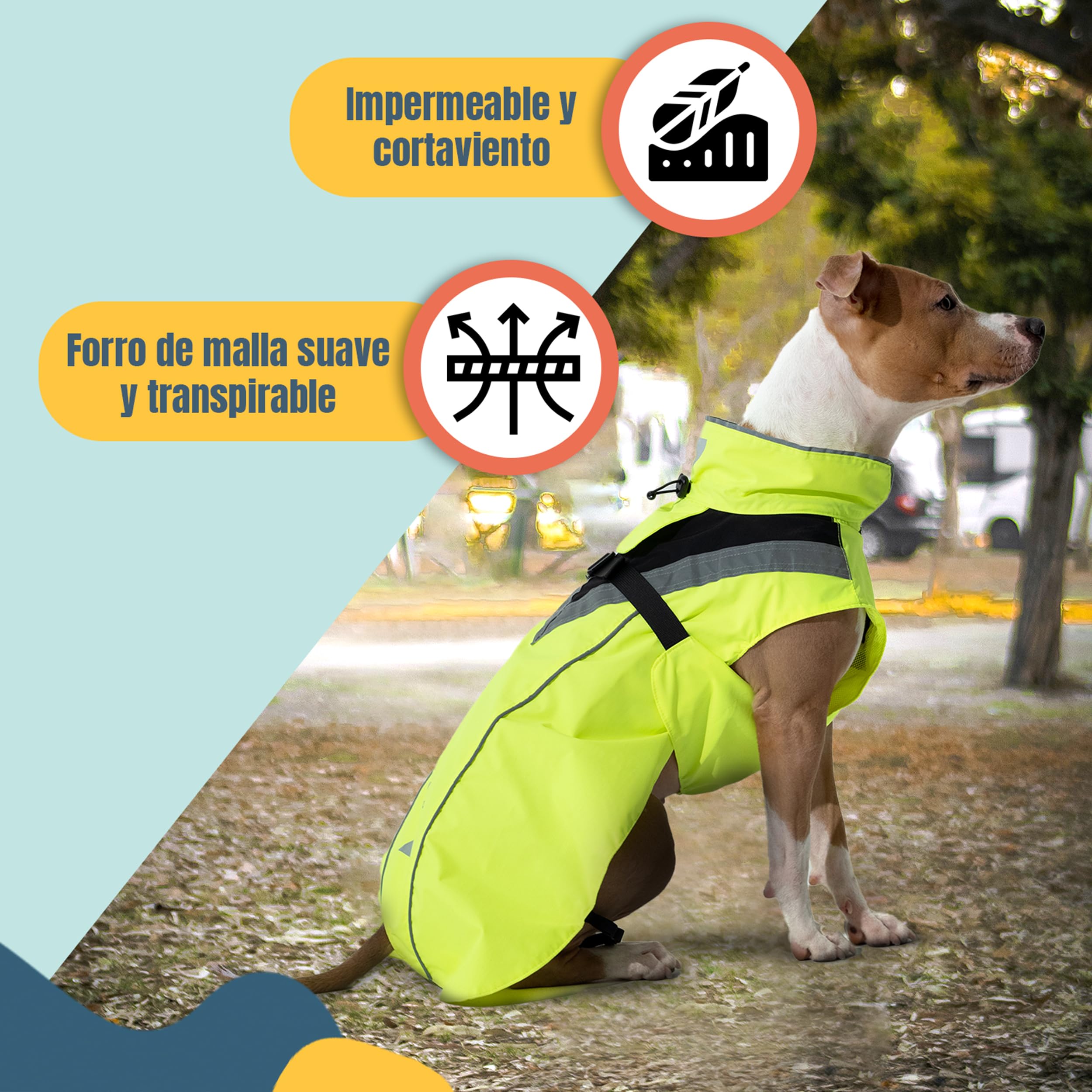 DOGOPAL Chubasquero Reflectante para Perros, Impermeable para Perros, Poncho de Lluvia Ligero con Abertura para arnés para Perros pequeños, medianos y Grandes (Amarillo, XL)