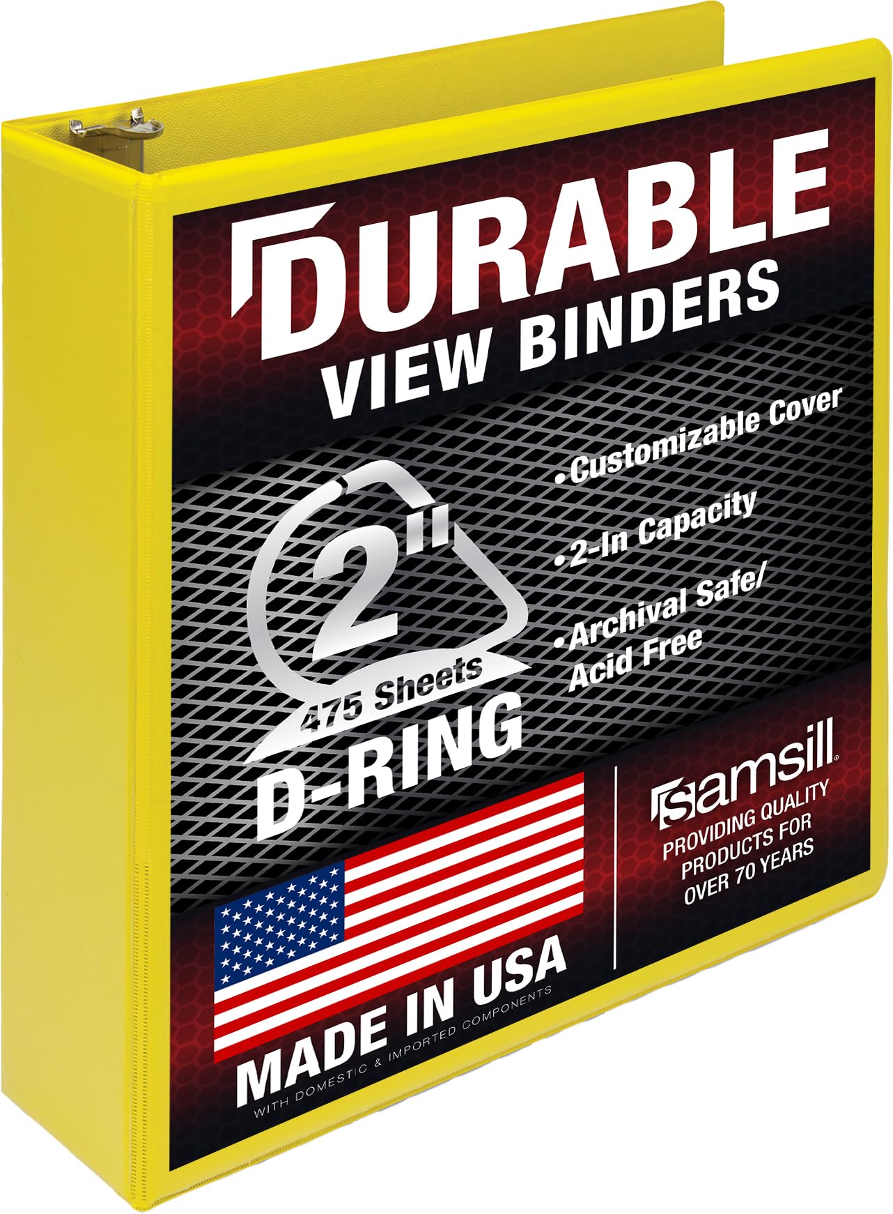 Samsill Durable 2 inch 3 Ring Binder, D Ring Binder, 100% Recycled Chipboard, Yellow