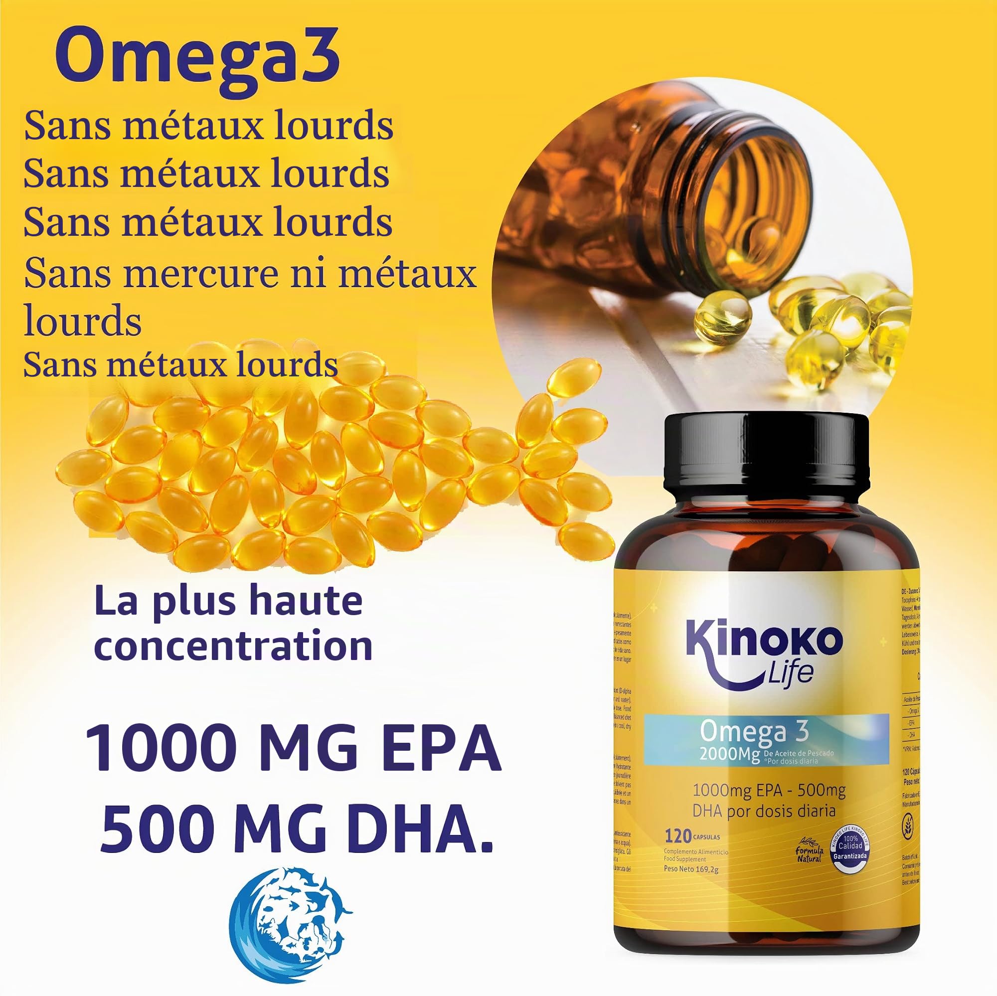 OMEGA 3 2000 Mg | EPA 1000 Mg | DHA 500 Mg | 120 Gélules | Poisson Sauvage | Exempt De Métaux Lourds) | Huile Distillé moléculaire | Ultra Pur | Santé Cardiaque Et Système Immunitaire