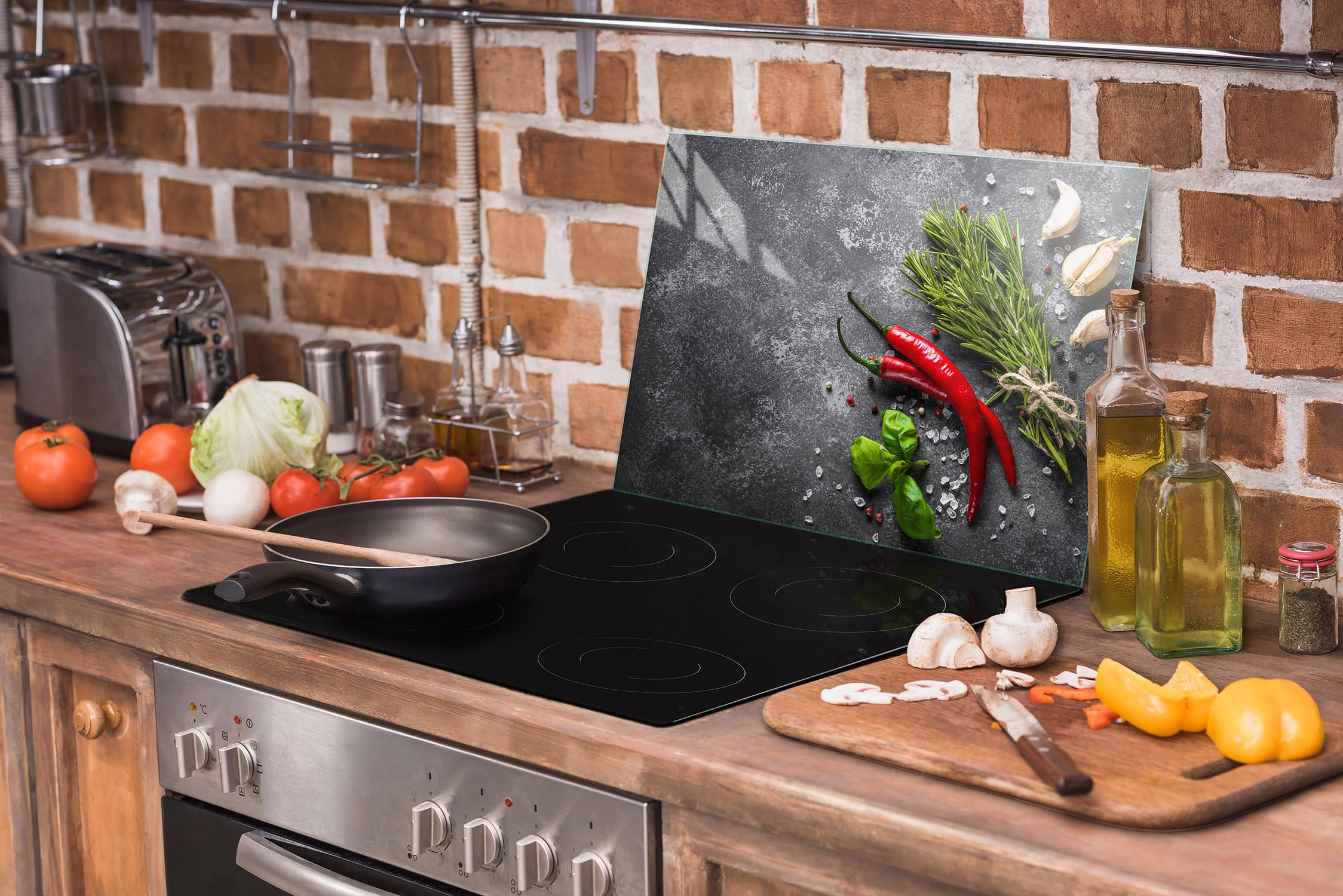 Copripiano Cottura Decorwelt 80x52 Cm: Vetro Temperato, Paraspruzzi E Tagliere, Per Induzione