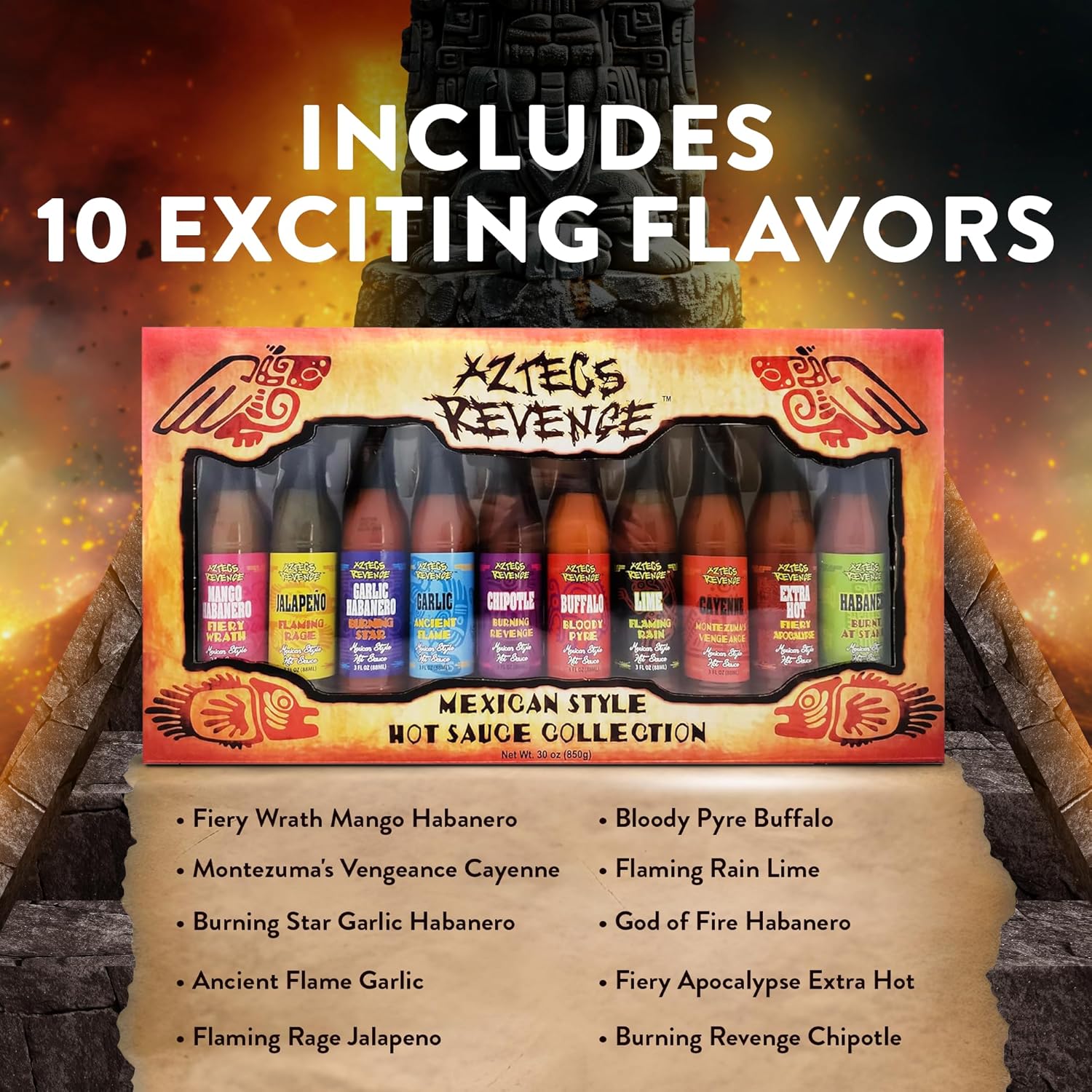 Aztecs Revenge Mexican Style Hot Sauce Variety Pack - 10 Hot Sauce Bottles Gift Set - Image 4
