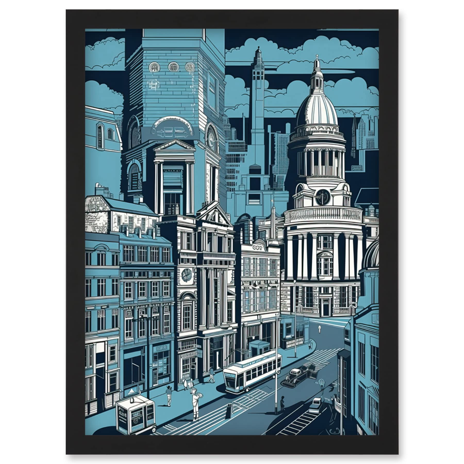 Artery8 Belfast Cityscape City Centre Hall Linocut Style Wall Art PrintA4 Size from B&Q