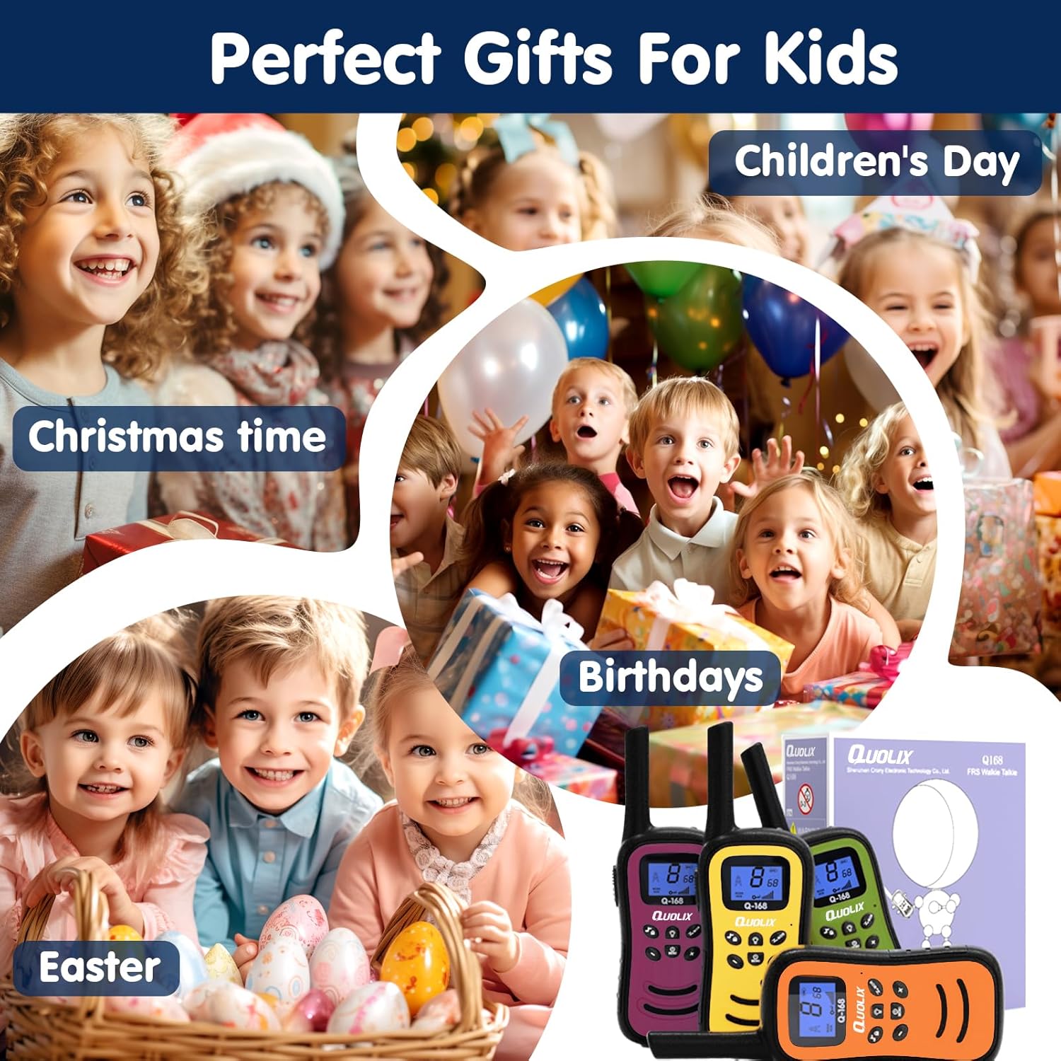 A child using the built-in flashlight of a walkie talkie in a dimly lit environment.