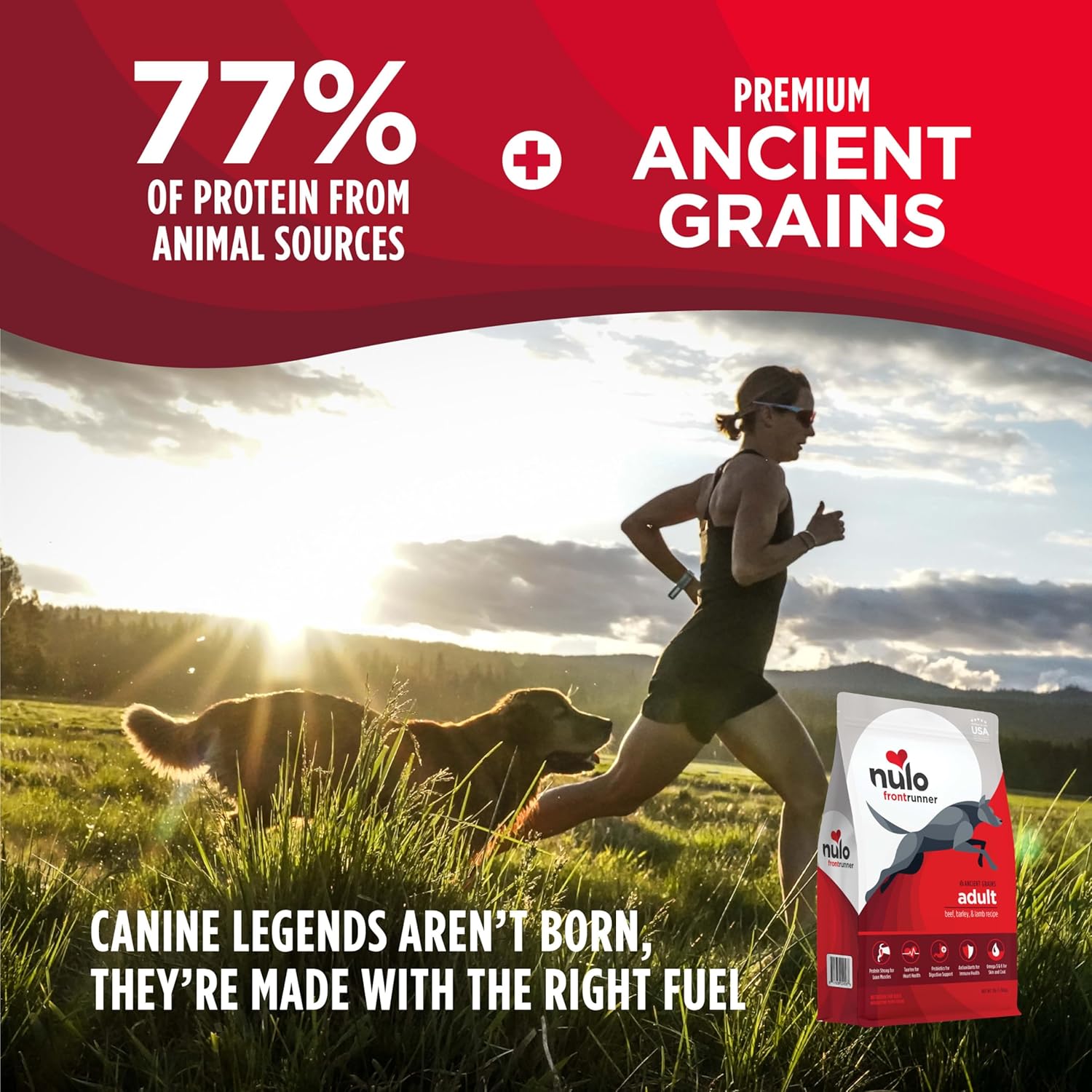 Nulo Frontrunner Dry Dog Food - Adult High-Protein Beef, Barley & Lamb Recipe, Natural Kibble with Ancient Grains, Probiotics, Taurine, Omega 3 for Small, Medium and Large Breeds, 25lb Bag