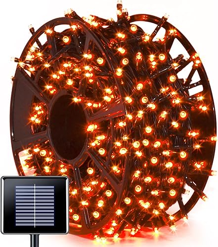 Miniatura 9 de JMEXSUSS 600 luces LED solares naranjas y moradas de Halloween, cadena de luces solares de 207 pies para exteriores, impermeables, 8 modos de luces