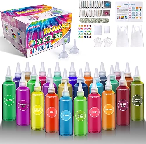 Miniatura 1 de Kit de teñido anudado de 3.4 onzas, 25 colores para niños, kit de teñido anudado no tóxico para grupos grandes, suministros de tinte de tela para