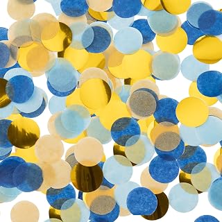 Confetti, Table Confetti, 1.76 Oz Confetti Paper, Diameter 1 inch / 2.5 Cm, Confetti Dots, Table Confetti Circles, Birthday Wedding Confetti, Round Tissue Paper, Blue Gold Confetti