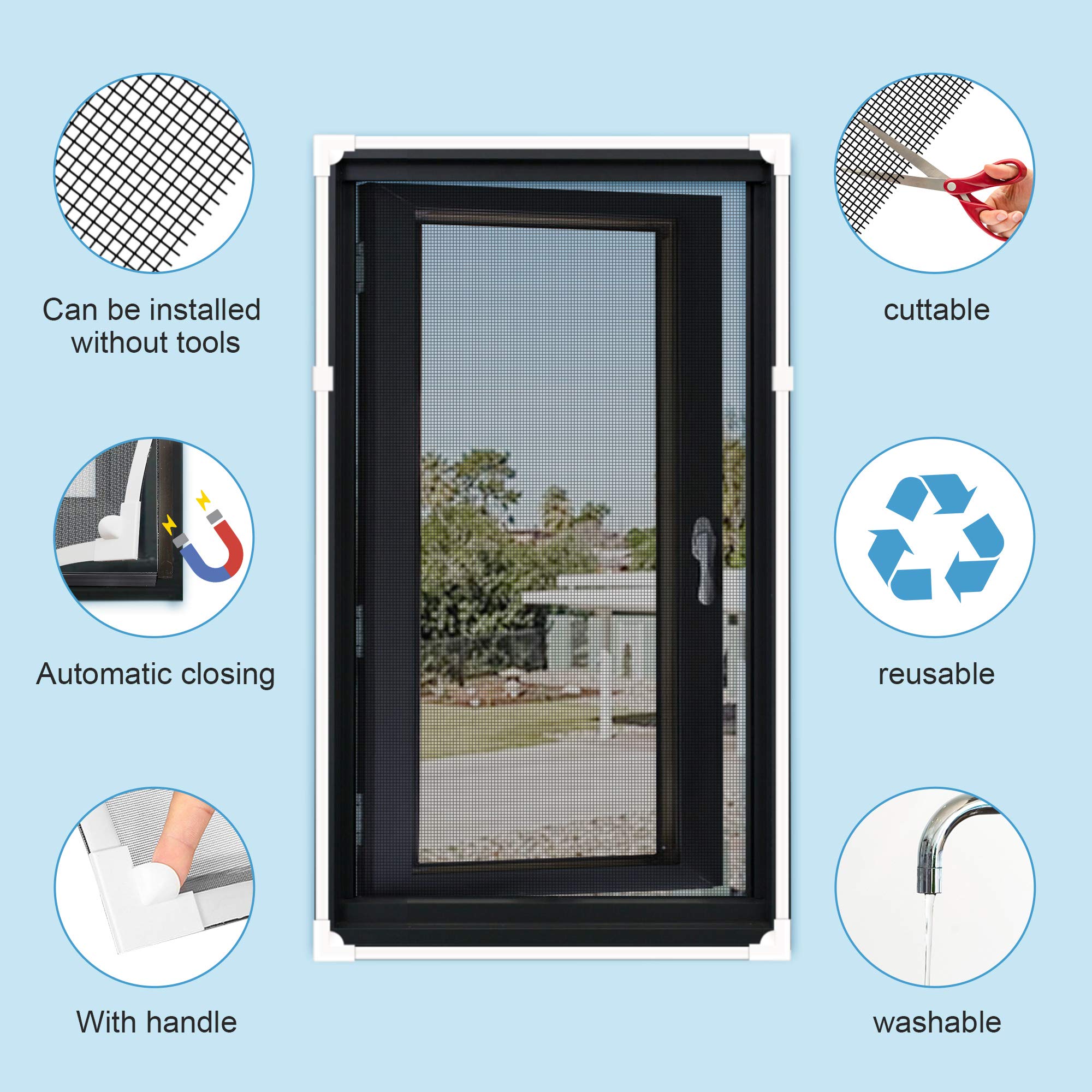 Gimars Mosquitera Ventana Magnética 130x150cm Ajustable Pantilla Mosquitera Ventana de Malla Superfino Tamaño DIY Cortina Mosquitera Cortable con Imanes Contra Insectos para Ventana,Blanco