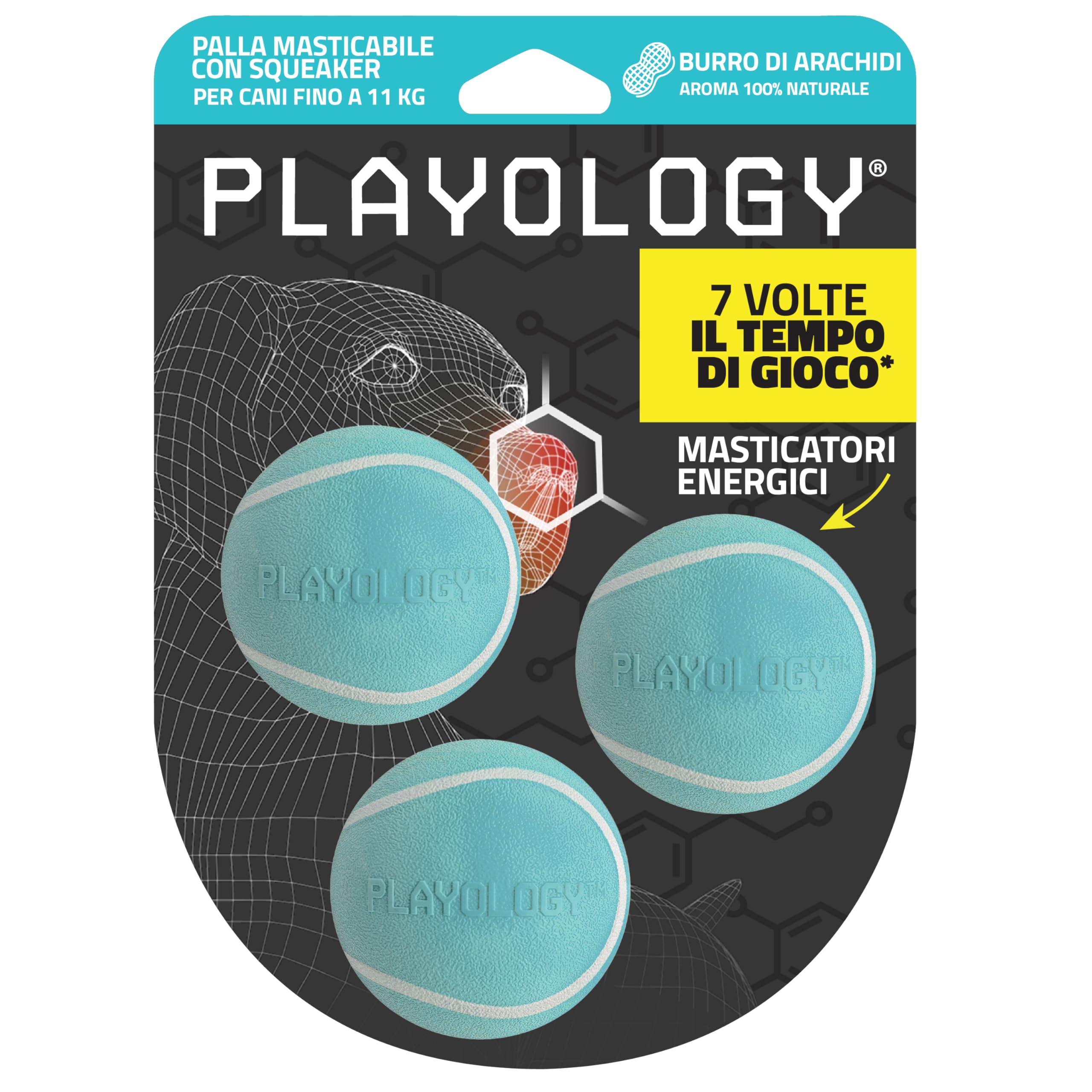 Playology Jouets pour chien | Balle couineuse à mâcher – Balle flottante rebondissante durable pour chiens, lot de 3 | Petit jouet parfumé au beurre d'arachide – Facile à nettoyer et fabriqué à partir