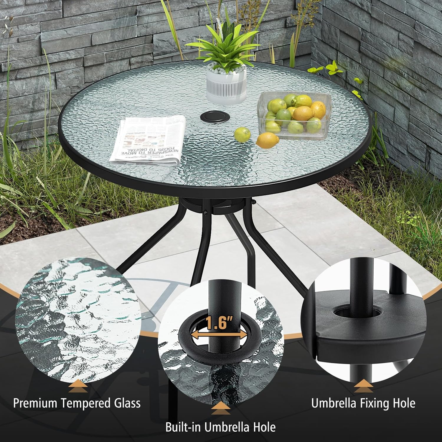 Tangkula 6 Pieces Folding Patio Dining Set, 4 Chairs and 31.5 inches Round Table, Patio Umbrella Included, for Indoor Outdoor Poolside or Balcony (Brown)