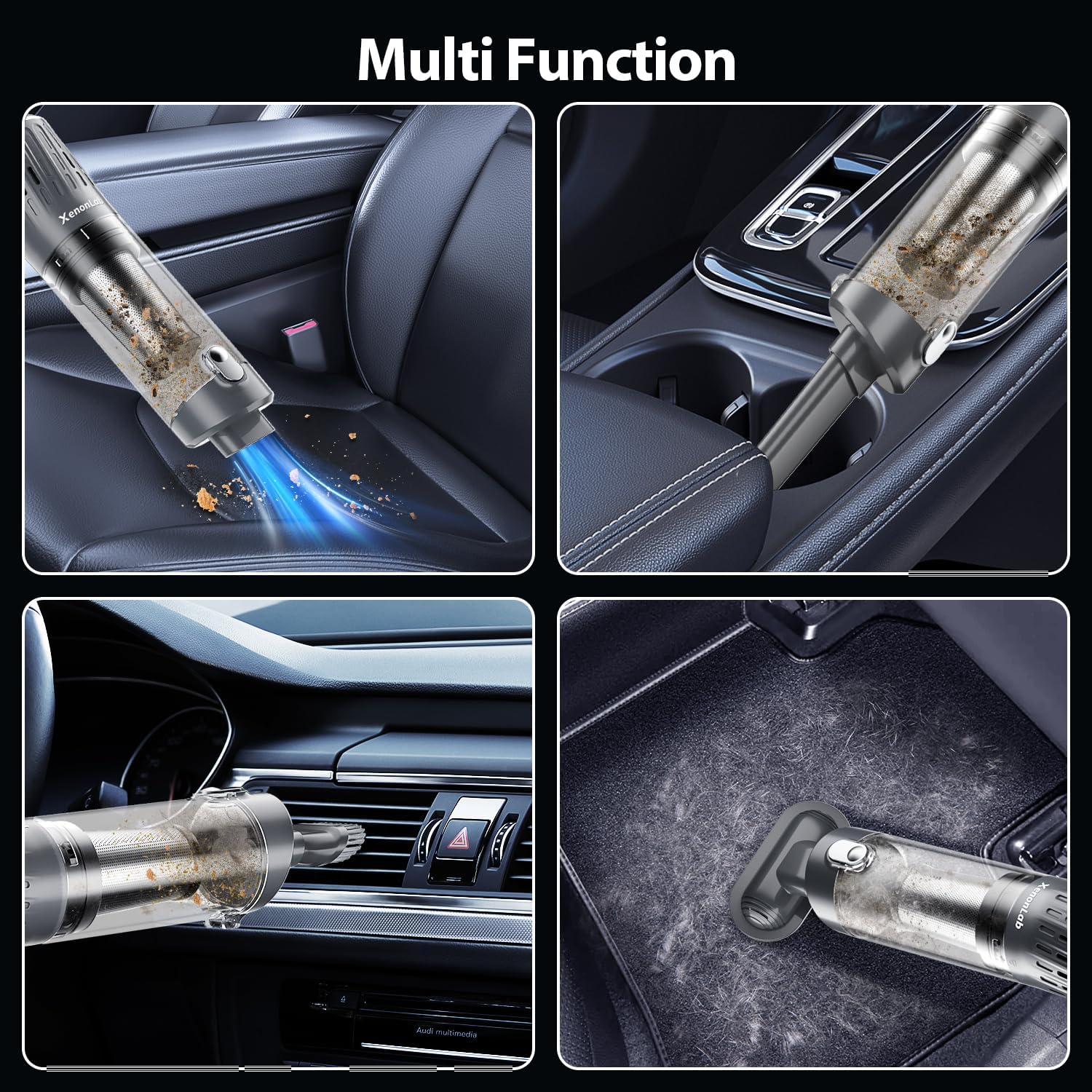 Handheld Vacuum Cordless 25000Pa Car Vacuum 3-in-1 Handheld Vacuum, Includes Smart Display and Charging Base Hand Vac Cordless Rechargeable One-Touch Empty for Home/Pet/Car (​Silver)