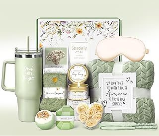 Birthday Gifts for Women Self Care Get Well Soon Gifts, Vanilla Relaxing Spa Gift Basket - Happy Birthday Set w/ Luxury Flannel Blanket & 40 oz Tumbler, Unique Christmas Gift for Mom Her Wife Sister