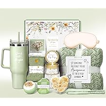 Birthday Gifts for Women Self Care Get Well Soon Gifts, Vanilla Relaxing Spa Gift Basket - Happy Birthday Set w/ Luxury Flannel Blanket & 40 oz Tumbler, Unique Christmas Gift for Mom Her Wife Sister