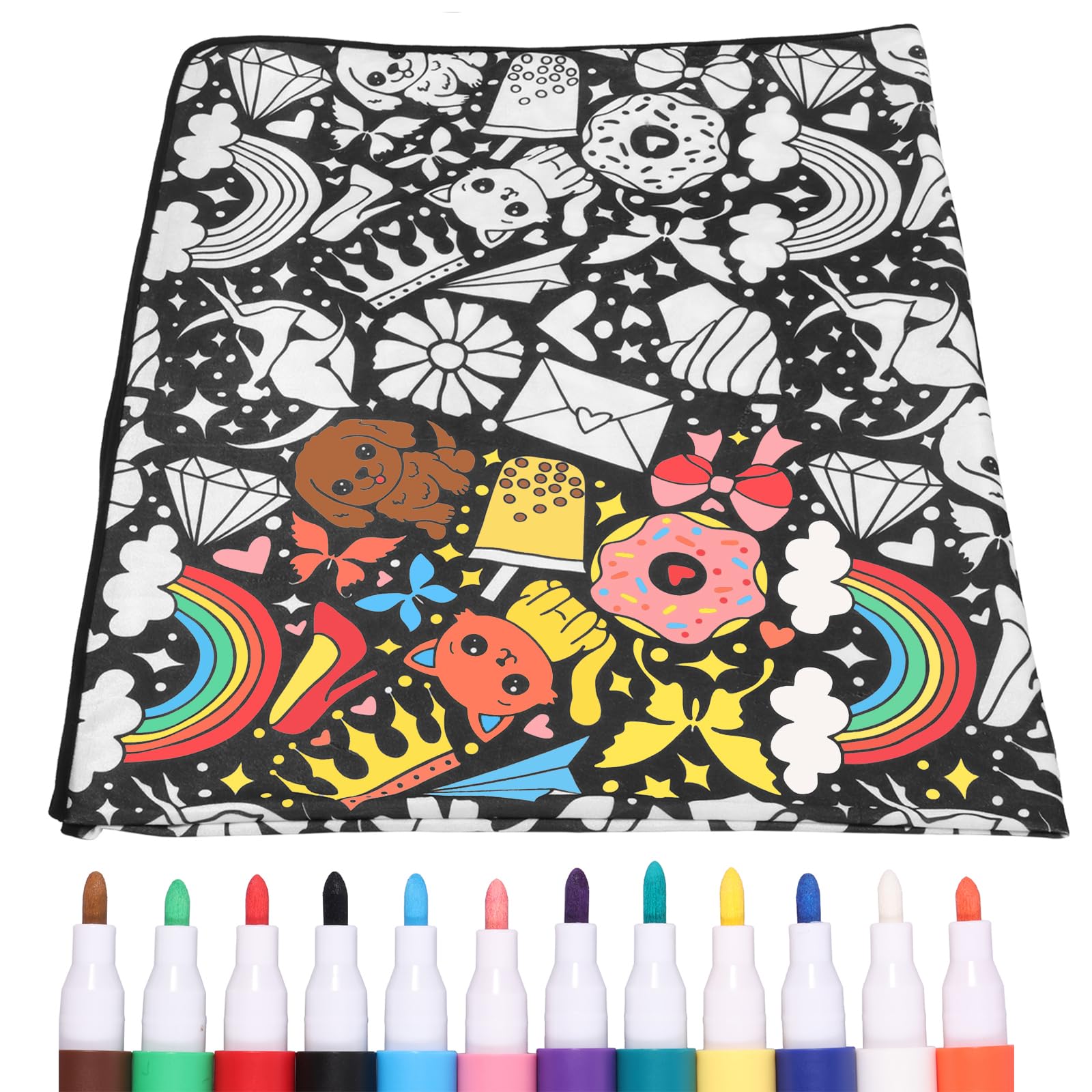 DIY Coloring Blanket Color Your Own Throw Blanket DIY Colouring Blanket with 12 Color Pen Creative Personalized Art Project Soft Cozy Fleece Drawing Throw Bedroom Decor (Pet)