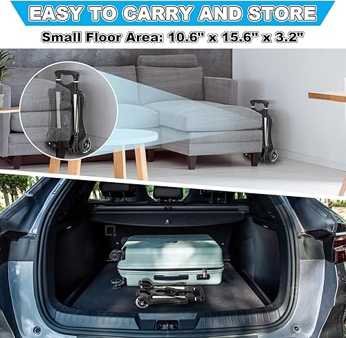 Miniatura 3 de Vsaikeo Carro de mano plegable pequeño con 2 ruedas, carrito de equipaje plegable de aluminio ligero, carrito plegable portátil para viajes en el