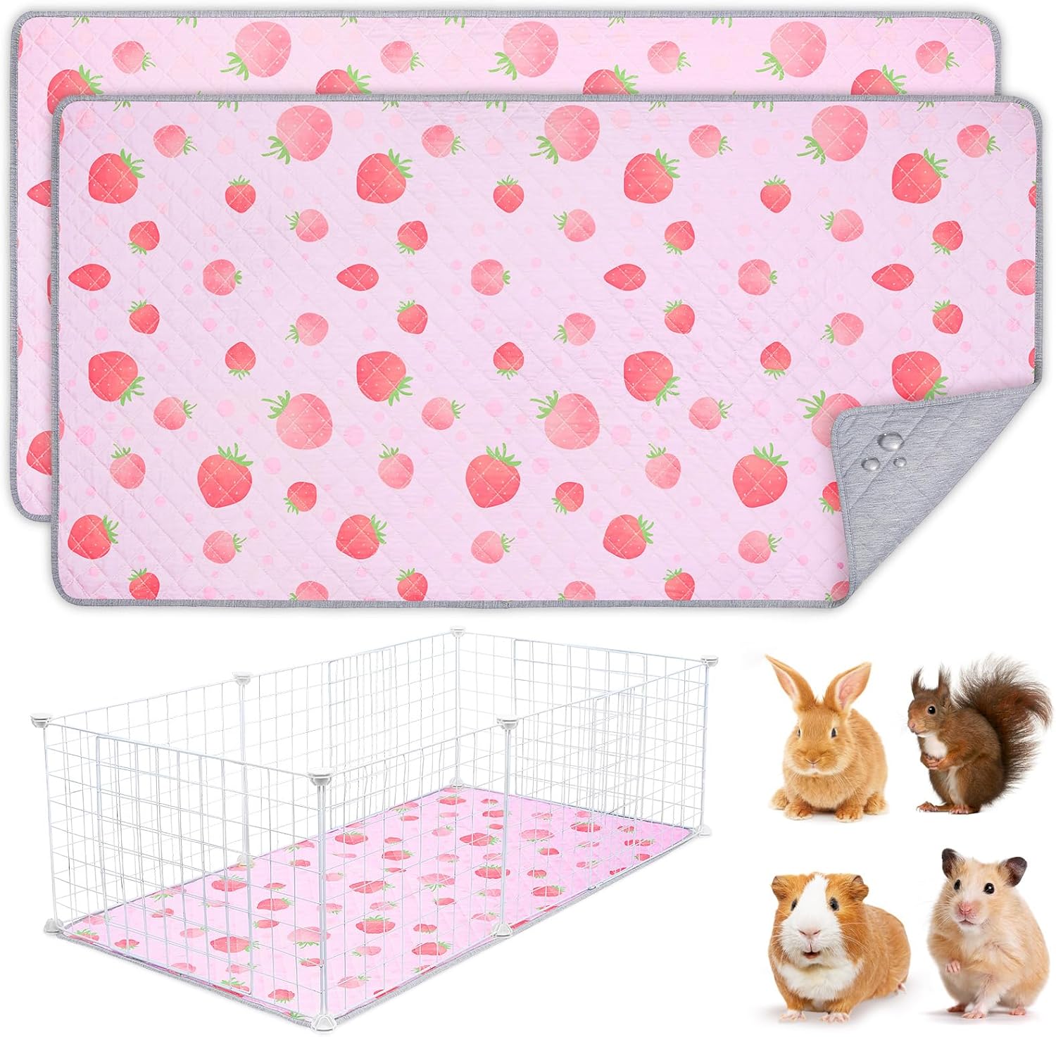 2 Pack Guinea Pig Bedding, Washable Guinea Pig Cage Liner Reusable Guinea Pig Mat Waterproof Guinea Pig Bedding for Cage, Super Absorbant Guinea Pig Pee Pads for Small Animals Hamster Rabbit Squirrel