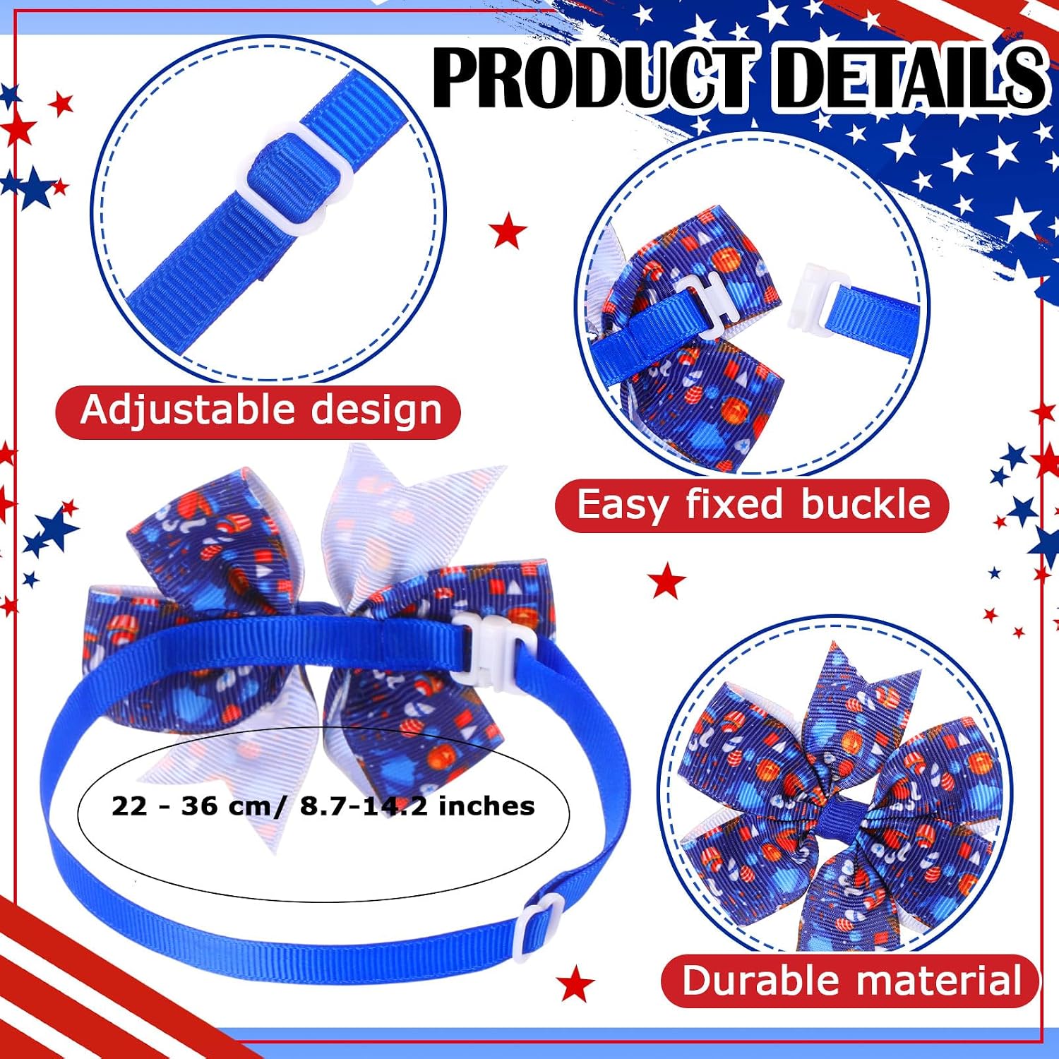Aliceset 240 Pcs 4th of July Patriotic Dog Bows Tie Collar Bulk Independence Day Red Blue White Pet Neckties for USA Memorial Day Dog Cat Pet Party Accessories(4th of July)