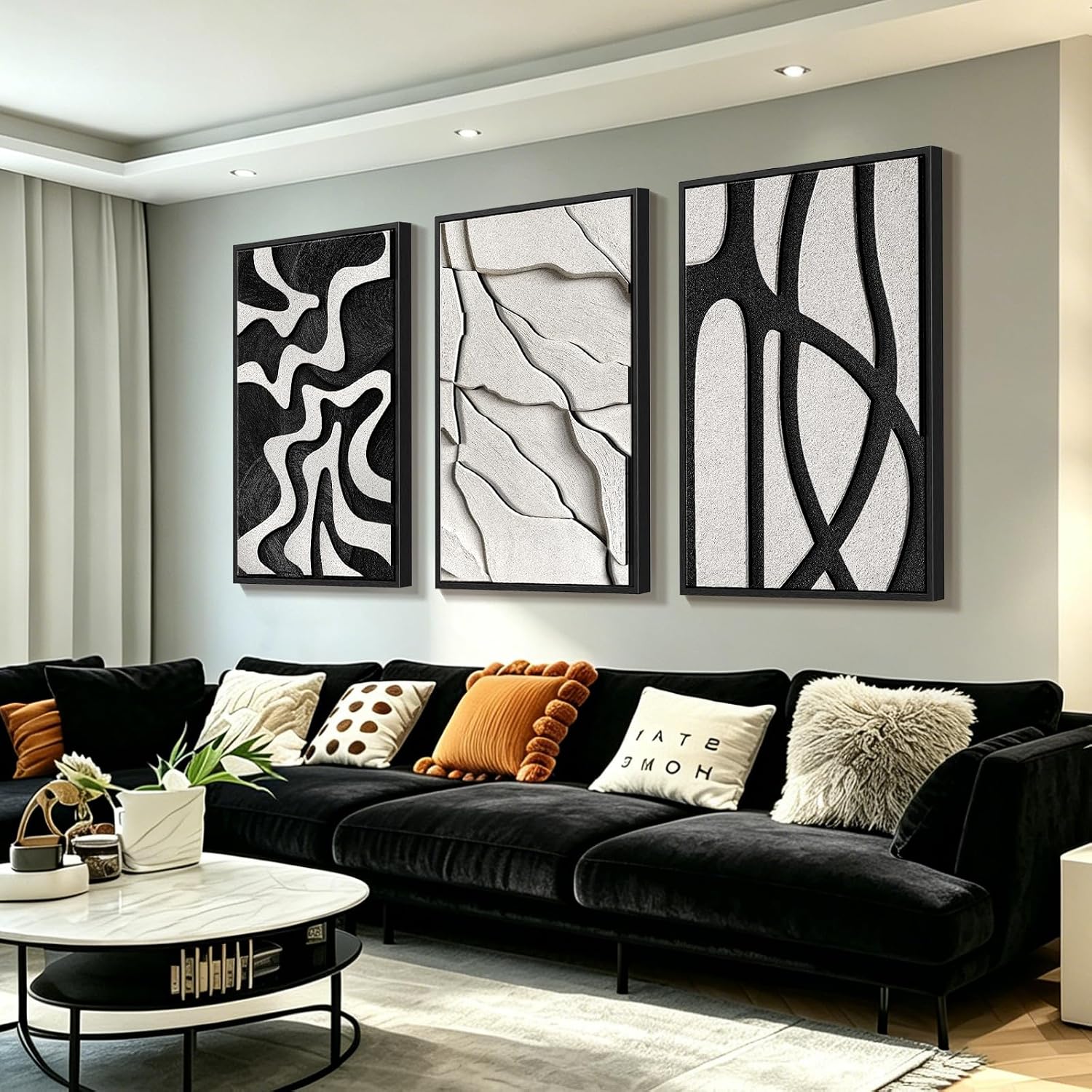 Amazon.com: 3D Abstract Textured Wood Framed Wall Art Black White Brown ...
